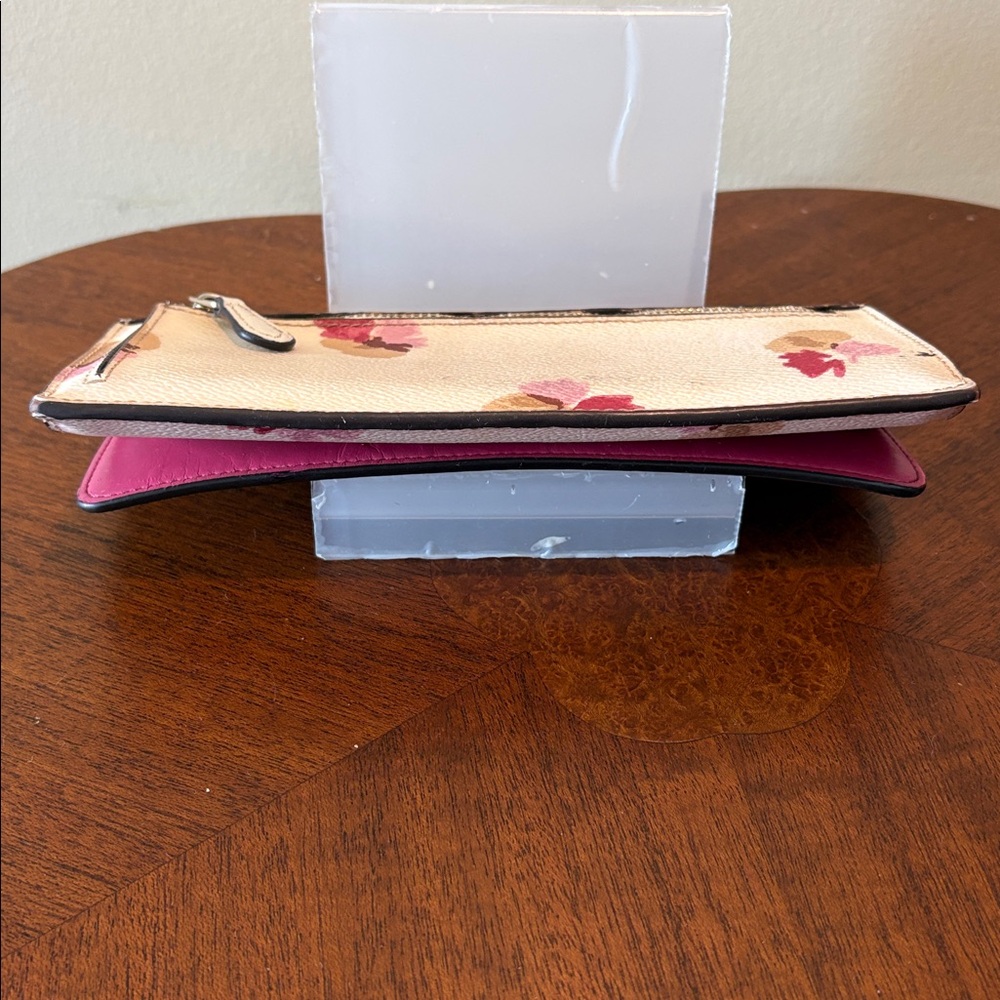 COACH Floral Continental Wallet long wallet coated canvas Pink Tan Cream goldton - Picture 8 of 16